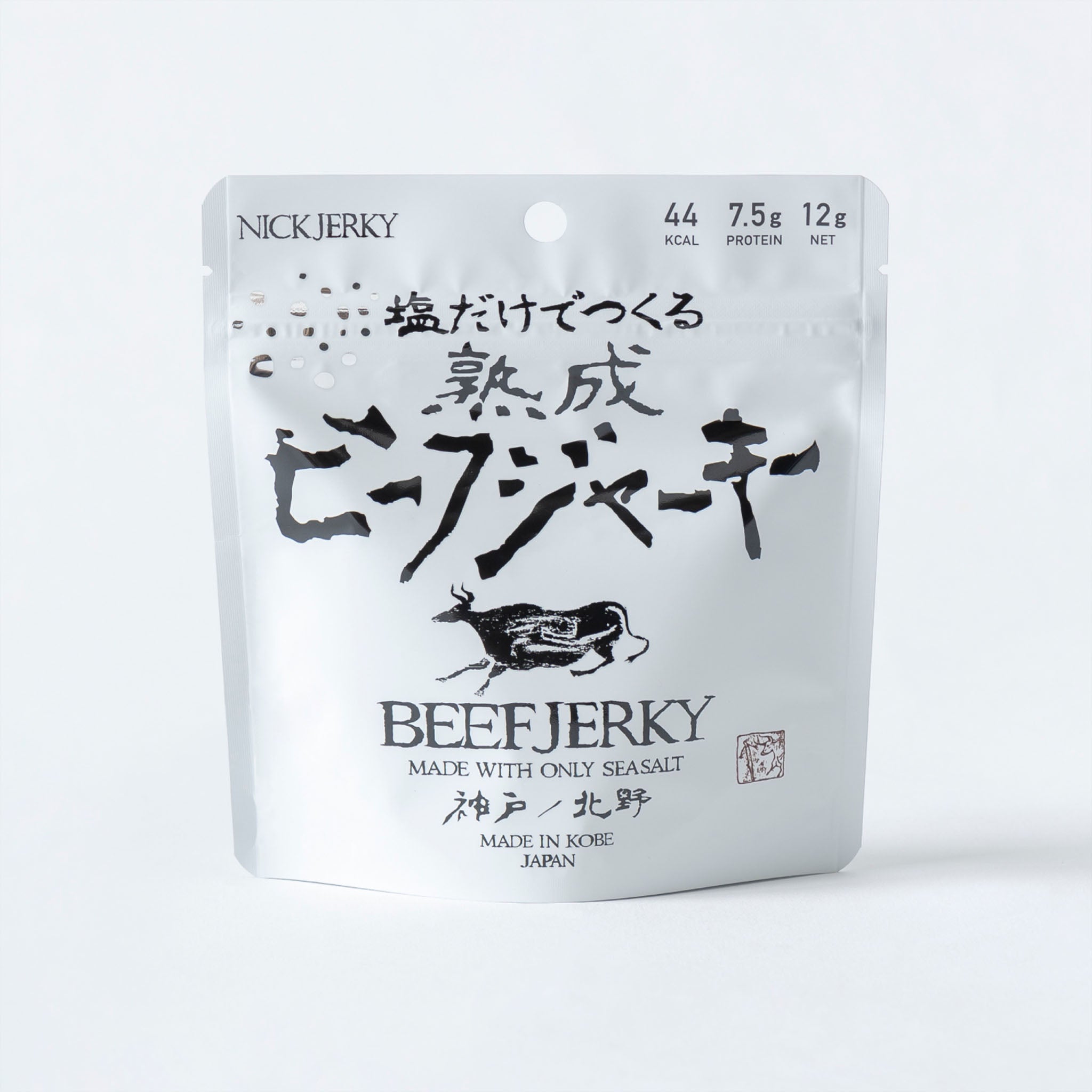 塩だけでつくる熟成ビーフジャーキー 12g パッケージ表 NICKJERKY